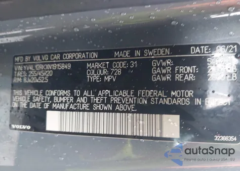 2022 Volvo Xc60 B5 Momentum from USA, damaged, VIN YV4L12RKXN1915849